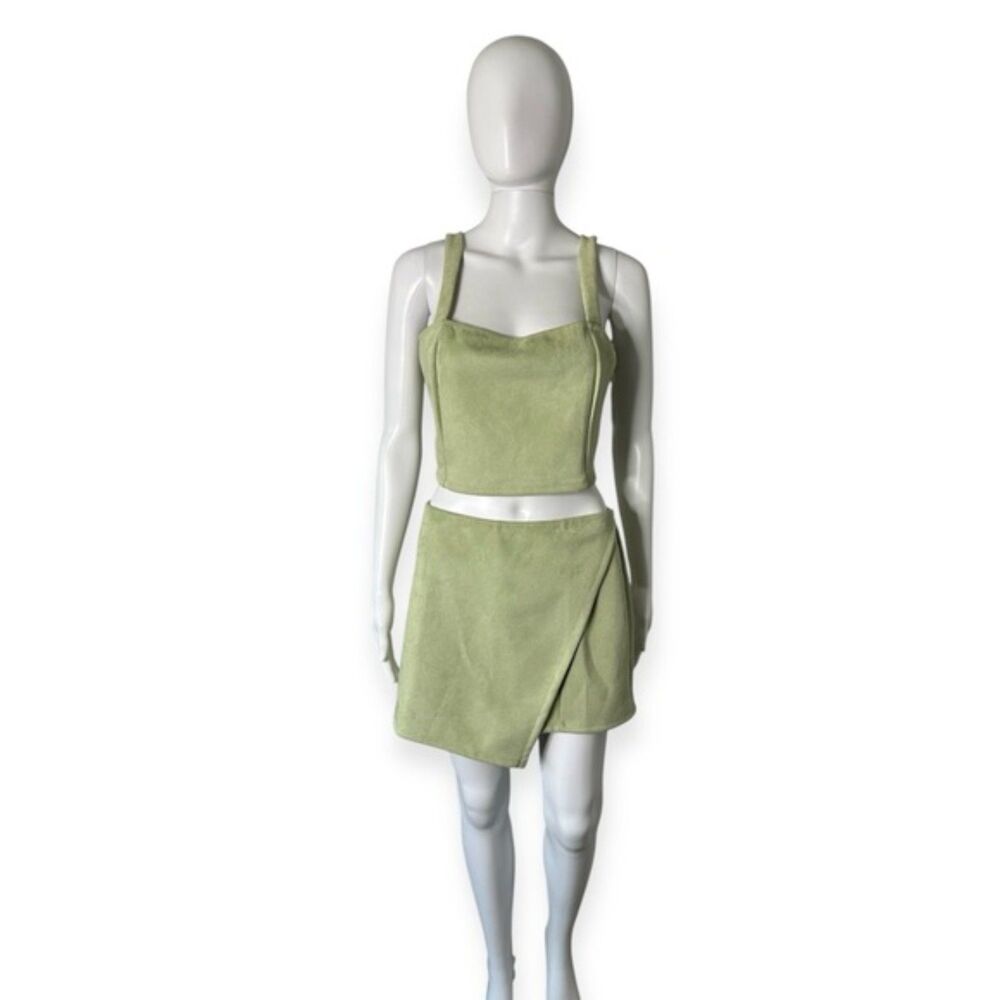 Y2K Minimalist Crop Top & Skort XL Faux Soft Girl Pastel Green Set